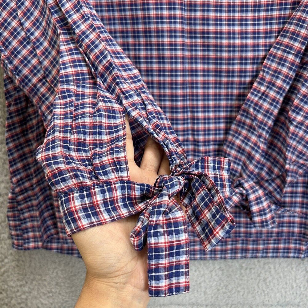 Madewell Shirt Womens Small Whitby Plaid Tie Sleeve‎ Popover Top Peasant - Picture 3 of 8